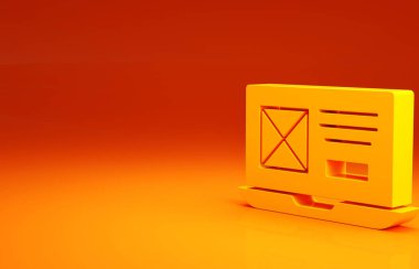 Sarı UI ya da UX tasarım simgesi turuncu arka planda izole edildi. Minimalizm kavramı. 3d illüstrasyon 3B canlandırma