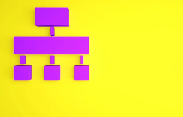 黄色の背景に隔離された紫のサイトマップアイコン。最小限の概念。3Dイラスト3Dレンダリング — ストック写真