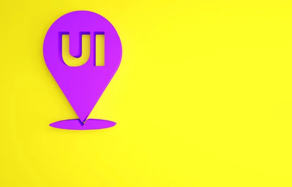 UI roxo ou ícone de design UX isolado no fundo amarelo. Conceito de minimalismo. 3D ilustração 3D render — Fotografia de Stock