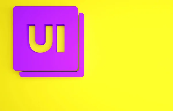 黄色の背景に分離された紫のUIまたはUXデザインアイコン。最小限の概念。3Dイラスト3Dレンダリング — ストック写真