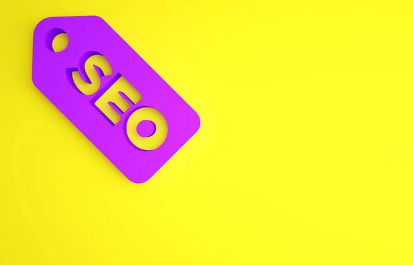 Lila SEO-Optimierungssymbol auf gelbem Hintergrund. Minimalismus-Konzept. 3D Illustration 3D Renderer — Stockfoto