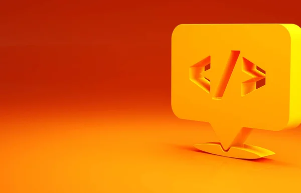 옐로 웹 디자인과 프론트 엔드 개발 아이콘은 오렌지 배경에서 분리되었다. 미니멀리즘의 개념입니다. 3d 삽화 3D 렌더링 — 스톡 사진
