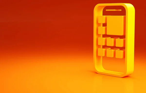 Sárga Mobile Apps ikon elszigetelt narancssárga alapon. Okostelefon képernyő ikonokkal, alkalmazásokkal. mobiltelefon képernyő megjelenítése. Minimalizmus koncepció. 3d illusztráció 3D render — Stock Fotó