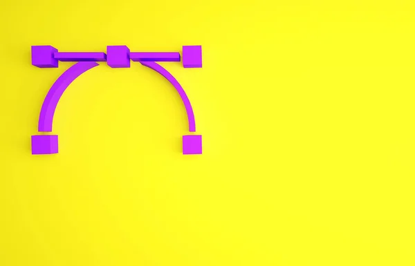 Icône courbe Bezier violet isolé sur fond jaune. Icône outil stylo. Concept de minimalisme. Illustration 3D rendu 3D — Photo