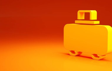 Silah ikonunu saklamak ve taşımak için sarı silah çantası turuncu arka planda izole edildi. Minimalizm kavramı. 3d illüstrasyon 3B canlandırma