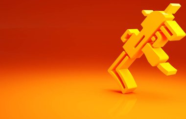 Sarı MP9 hafif makineli tüfek ikonu turuncu arka planda izole edildi. Otomatik silah. Minimalizm kavramı. 3d illüstrasyon 3B canlandırma