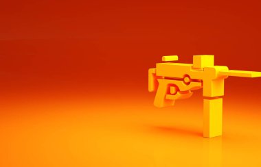 Sarı makineli tüfek M3, yağ tabancası ikonu turuncu arka planda izole edildi. Minimalizm kavramı. 3d illüstrasyon 3B canlandırma