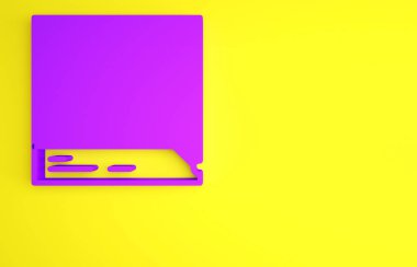 Mor Ciğerler X-ray teşhis simgesi sarı arka planda izole edildi. Ciğerlerin ekran görüntüsü. Minimalizm kavramı. 3d illüstrasyon 3B canlandırma