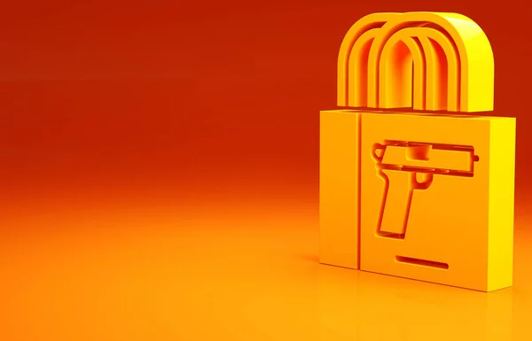 Geel Kopen pistool pictogram geïsoleerd op oranje achtergrond. Wapen kopen. Minimalisme concept. 3d illustratie 3D renderen — Stockfoto