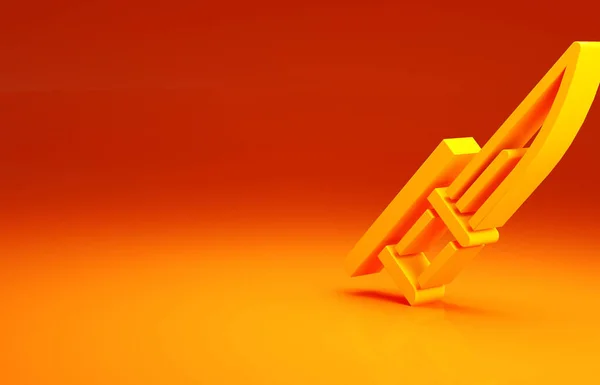 Žlutý bajonet na ikoně pušky izolované na oranžovém pozadí. Minimalismus. 3D ilustrace 3D vykreslení — Stock fotografie