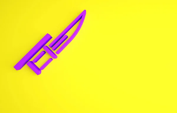 Bayonet roxo no ícone do rifle isolado no fundo amarelo. Conceito de minimalismo. 3D ilustração 3D render — Fotografia de Stock