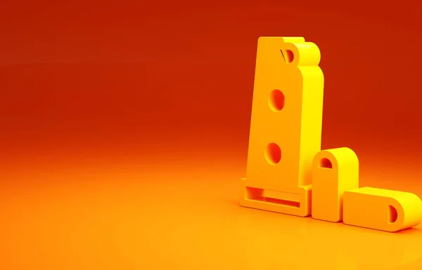 Časopis Yellow Gun a ikona kulek izolované na oranžovém pozadí. Minimalismus. 3D ilustrace 3D vykreslení — Stock fotografie
