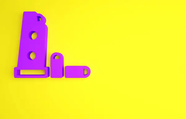 Pistola púrpura e icono de balas aisladas sobre fondo amarillo. Concepto minimalista. 3D ilustración 3D render — Foto de Stock