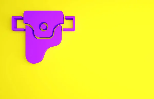 Lila pisztoly a pisztolytáskában, lőfegyver ikon sárga háttérrel. Minimalizmus koncepció. 3d illusztráció 3D render — Stock Fotó