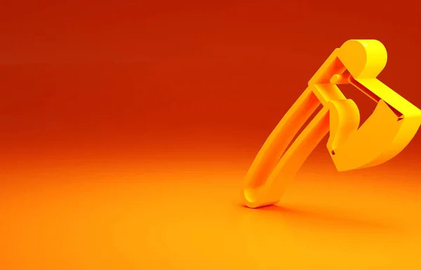 Ícone de machado de madeira amarelo isolado no fundo laranja. Machado de lenhador. Conceito de minimalismo. 3D ilustração 3D render — Fotografia de Stock