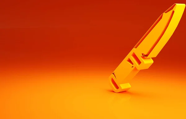 Ícone de faca militar amarelo isolado no fundo laranja. Conceito de minimalismo. 3D ilustração 3D render — Fotografia de Stock