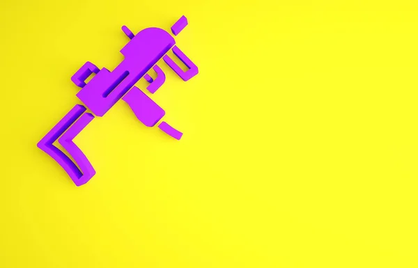 Ícone de submetralhadora MP9 roxo isolado no fundo amarelo. Arma automática. Conceito de minimalismo. 3D ilustração 3D render — Fotografia de Stock