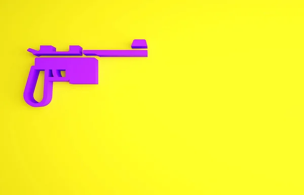 Purple Mauser gun icon isolated on yellow background. Mauser C96 is a semi-automatic pistol. Minimalism concept. 3d illustration 3D render — Stock Photo, Image