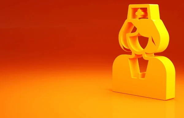 Žlutá ikona zdravotní sestry izolované na oranžovém pozadí. Medicína a zdravotní péče. Šťastný Mezinárodní den sester. Minimalismus. 3D ilustrace 3D vykreslení — Stock fotografie