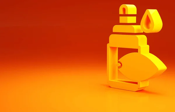 Ikona kapka žluté oko láhev izolované na oranžovém pozadí. Minimalismus. 3D ilustrace 3D vykreslení — Stock fotografie