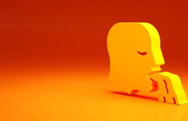 Sarı Kusan Adam simgesi turuncu arka planda izole edildi. Hastalığın belirtileri, sağlıkla ilgili sorunlar. Mide bulantısı, gıda zehirlenmesi, alkol zehirlenmesi. Minimalizm kavramı. 3d illüstrasyon 3B canlandırma.