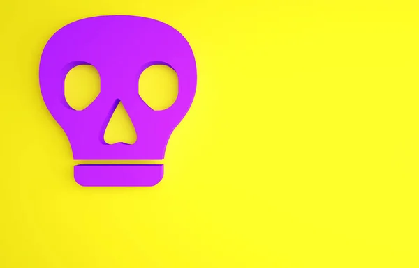 Ikona Purple Skull Izolovaná Žlutém Pozadí Minimalismus Ilustrace Vykreslení — Stock fotografie