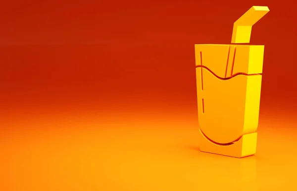 黄色鸡尾酒和酒精饮料图标分离出来的橙色背景 最低纲领的概念 3D渲染3D插图 — 图库照片