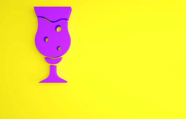 黄色の背景に分離されたビールアイコンの紫色のガラス 最小限の概念 3Dイラスト3Dレンダリング — ストック写真