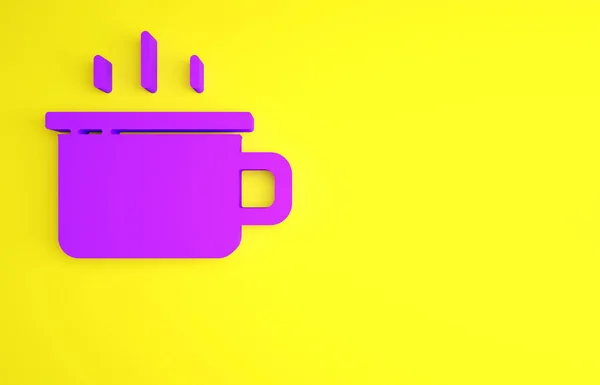黄色の背景に分離されたパープルコーヒーカップのアイコン ティーカップ ホットドリンクコーヒー 最小限の概念 3Dイラスト3Dレンダリング — ストック写真