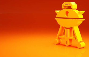 Sarı Izgara Izgara ikonu turuncu arka planda izole edildi. Barbekü ızgara partisi. Minimalizm kavramı. 3d illüstrasyon 3B canlandırma.