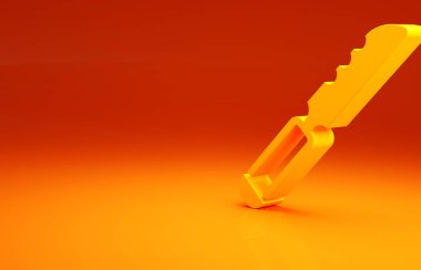 Sarı ekmek bıçağı ikonu turuncu arka planda izole edilmiş. Çatal bıçak sembolü. Minimalizm kavramı. 3d illüstrasyon 3B canlandırma.