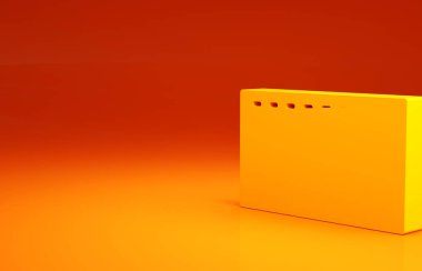 Turuncu arka planda kalp ikonu olan Sarı Oyun Videosu. Film şeridi tabelası. Minimalizm kavramı. 3d illüstrasyon 3B canlandırma.