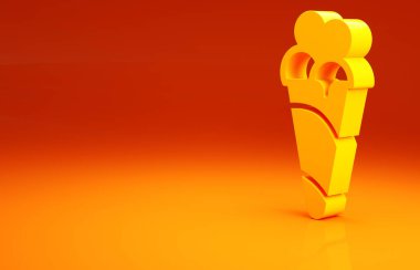 Turuncu arka planda izole edilmiş waffle külahlı sarı dondurma. Güzel sembol. Minimalizm kavramı. 3d illüstrasyon 3B canlandırma.