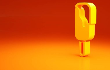 Turuncu arka planda izole edilmiş sarı dondurma ikonu. Güzel sembol. Minimalizm kavramı. 3d illüstrasyon 3B canlandırma.