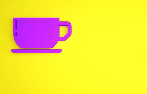 Purple Coffee cup icon isolated on yellow background. Tea cup. Hot drink coffee. Minimalism concept. 3d illustration 3D render.