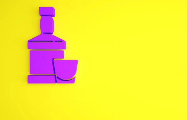 Frasco Uísque Roxo Ícone Vidro Isolado Fundo Amarelo Conceito Minimalismo — Fotografia de Stock