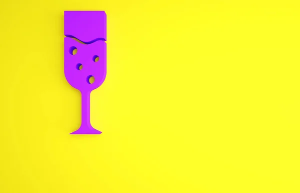 Copo Roxo Champanhe Ícone Isolado Fundo Amarelo Conceito Minimalismo Ilustração — Fotografia de Stock