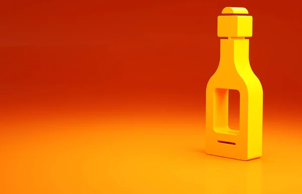 Gele Champagne Fles Pictogram Geïsoleerd Oranje Achtergrond Minimalisme Concept Illustratie — Stockfoto