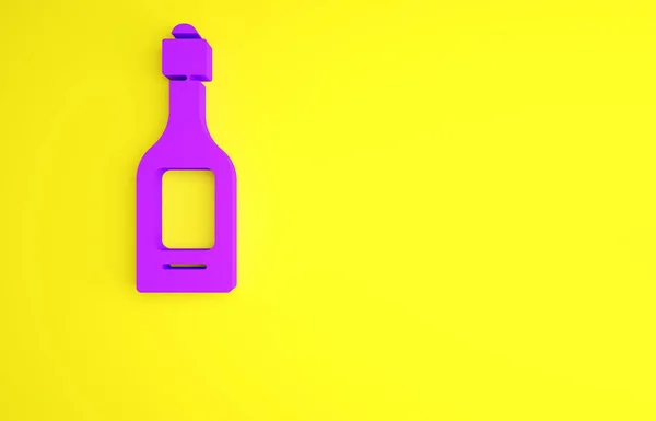 Icono Botella Champán Púrpura Aislado Sobre Fondo Amarillo Concepto Minimalista — Foto de Stock