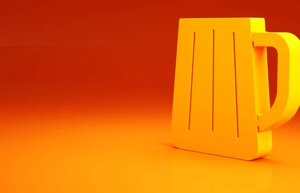 黄色木制啤酒瓶图标孤立在橙色背景 最低纲领的概念 3D渲染3D插图 — 图库照片