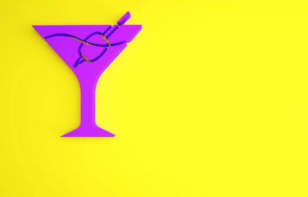 Icono Vidrio Martini Púrpura Aislado Sobre Fondo Amarillo Icono Cóctel —  Fotos de Stock