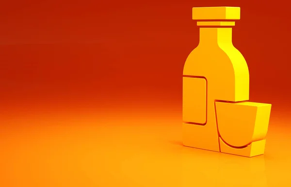 Žlutý Alkohol Nápoj Rum Láhev Skleněná Ikona Izolované Oranžovém Pozadí — Stock fotografie