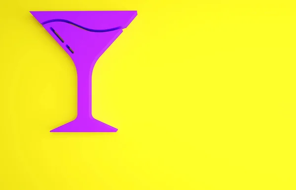 Icono Vidrio Martini Púrpura Aislado Sobre Fondo Amarillo Icono Cóctel — Foto de Stock