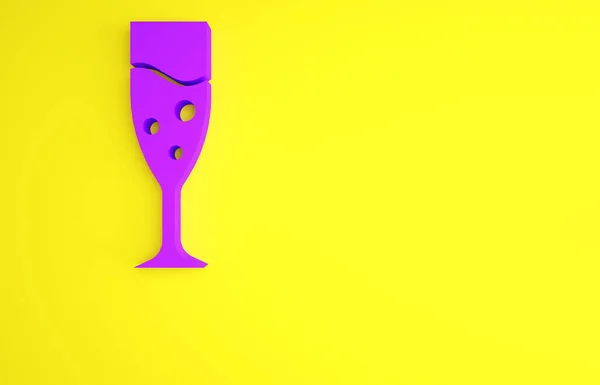 Verre Violet Icône Champagne Isolé Sur Fond Jaune Concept Minimalisme — Photo