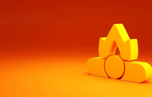 Żółta Ikona Ogniska Izolowana Pomarańczowym Tle Płonące Ognisko Drewna Koncepcja — Zdjęcie stockowe
