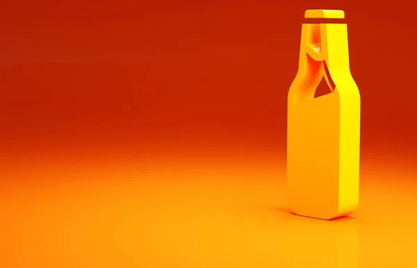 Yellow Bier Fles Pictogram Geïsoleerd Oranje Achtergrond Minimalisme Concept Illustratie — Stockfoto