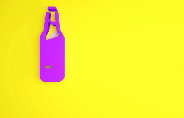 Icono Botella Cerveza Púrpura Aislado Sobre Fondo Amarillo Concepto Minimalista — Foto de Stock