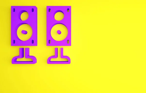 Фіолетовий Стереодинамік Ізольовано Жовтому Тлі Звукові Системні Динаміки Піктограма Музики — стокове фото