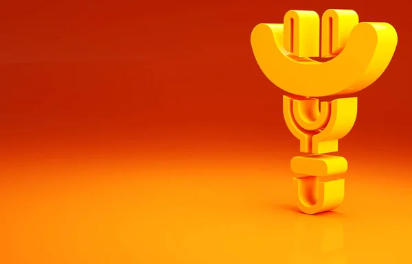 Żółta Kiełbasa Ikonie Widelca Odizolowana Pomarańczowym Tle Grillowana Kiełbasa Aromat — Zdjęcie stockowe