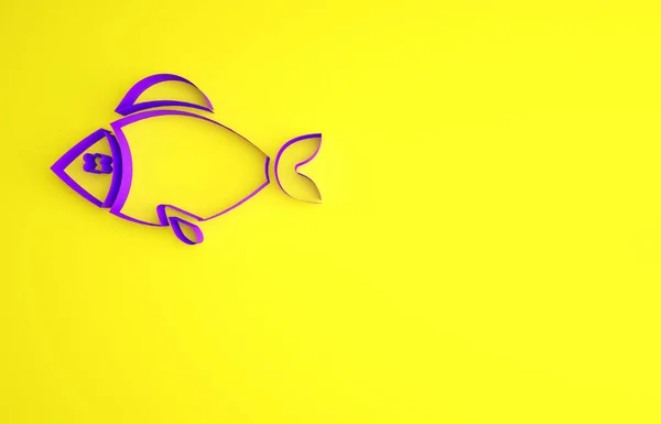 Purple Fish Icon Isolated Yellow Background Minimalism Concept Illustration Render — Stock Photo, Image